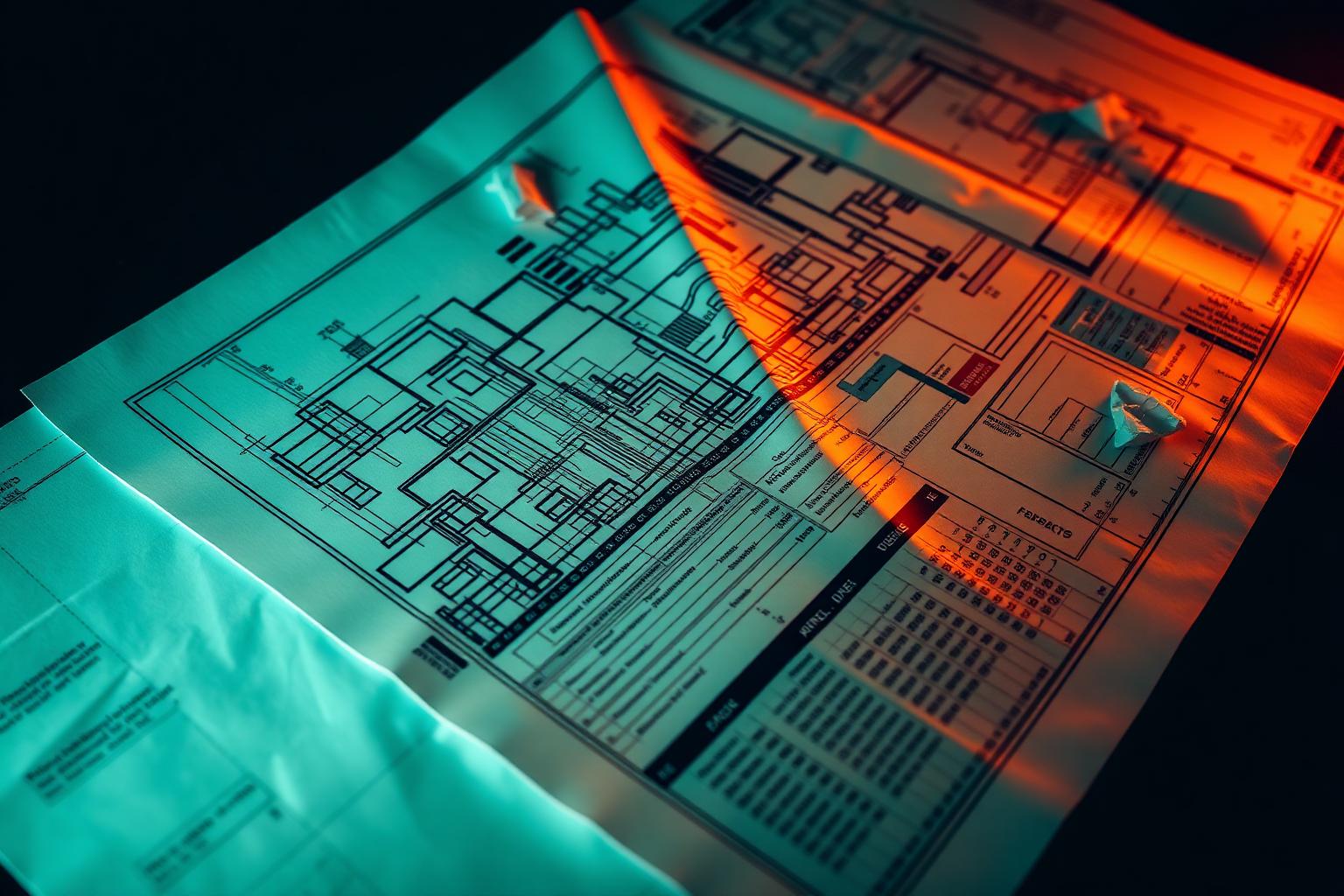 Construction blueprints, job cost reports, and contractor financial documents on a desk — the back office work Tucker Business Services handles for builders